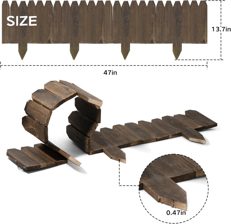 ciAmore Wood Fence Border for Garden Beds – 9.8" H x 47" L Wooden Landscape Edging Panels, Rustic Decorative Outdoor Divider for Lawn, Path, and Yard Design (3-Pack, Covers 11.75 Ft) - Image 2